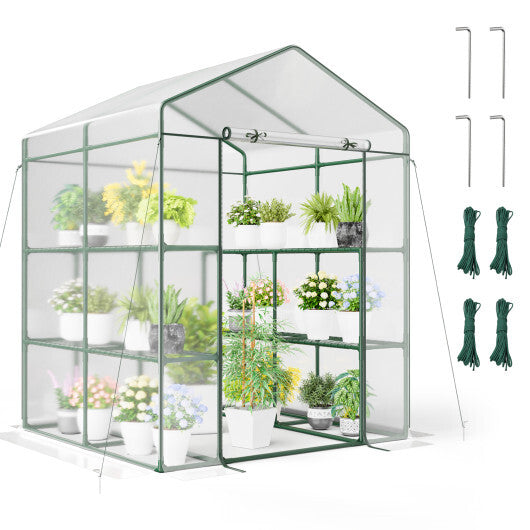 Walk-in Greenhouse with 3 Tiers 8 Shelves PVC Cover Roll-up Zippered Door LuxuryLifeWay Online Store