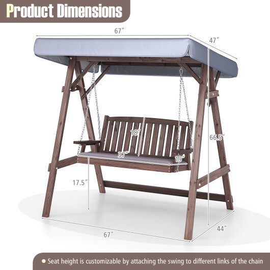 2-Person Porch Swing with Fir Wood Stand and Tilt Canopy-Brown LuxuryLifeWay Online Store