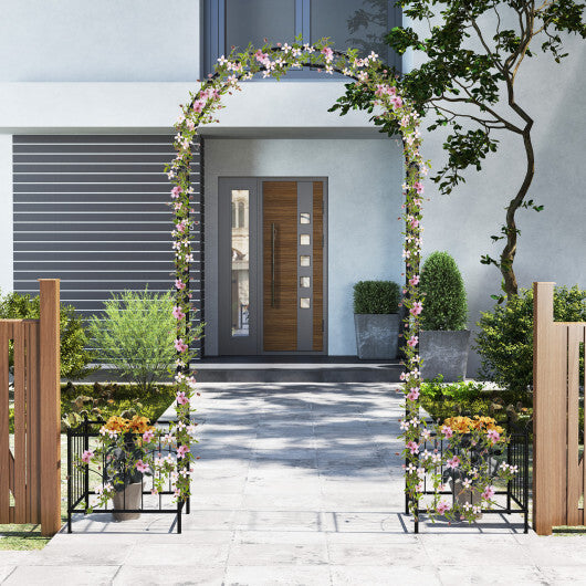 2 in 1 Garden Arbor with 2 Side Planters and 8 Ground Stakes-Black