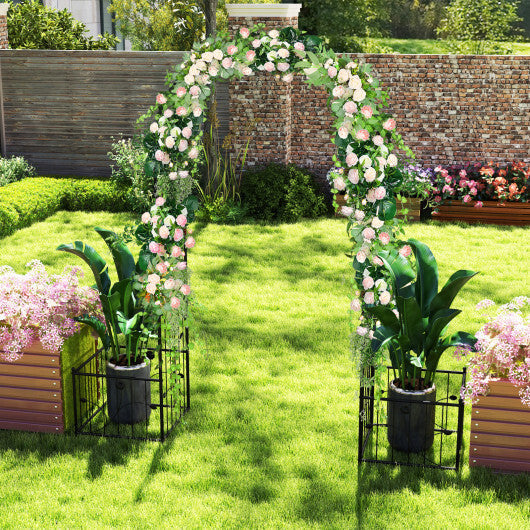 2 in 1 Garden Arbor with 2 Side Planters and 8 Ground Stakes-Black