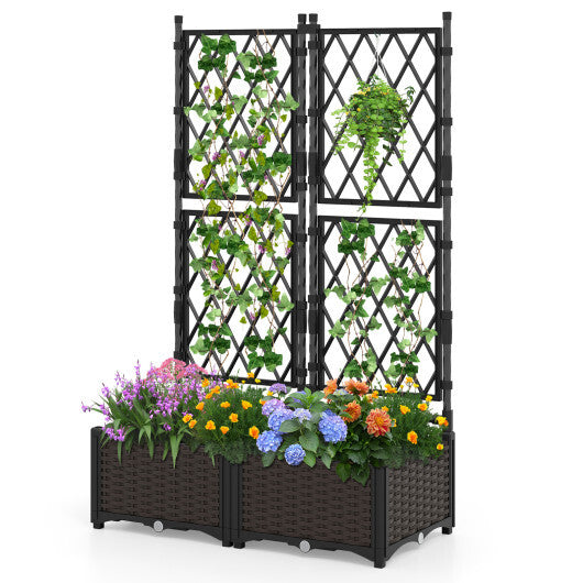 Raised Garden Bed with Lattice Trellis  Drainage Self-Watering Elevated Vertical Planter Boxes-Black LuxuryLifeWay Online Store