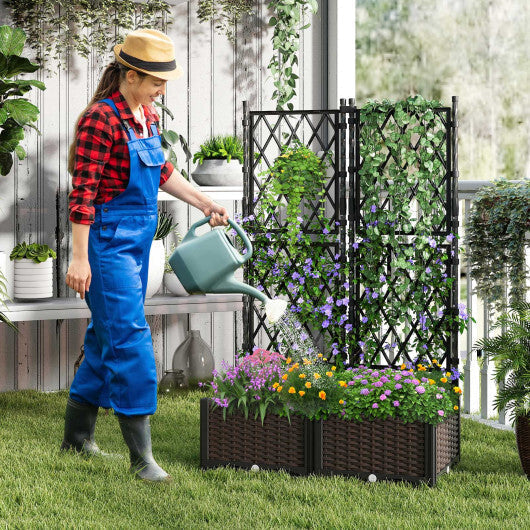 Raised Garden Bed with Lattice Trellis  Drainage Self-Watering Elevated Vertical Planter Boxes-Black LuxuryLifeWay Online Store