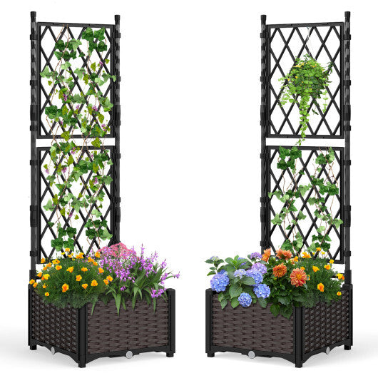 Raised Garden Bed with Lattice Trellis  Drainage Self-Watering Elevated Vertical Planter Boxes-Black LuxuryLifeWay Online Store