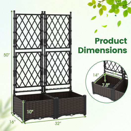 Raised Garden Bed with Lattice Trellis  Drainage Self-Watering Elevated Vertical Planter Boxes-Black LuxuryLifeWay Online Store