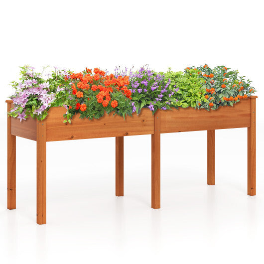Fir Wood Outdoor Raised Garden Bed with Divider Panel and Drainage Holes-Natural LuxuryLifeWay Online Store