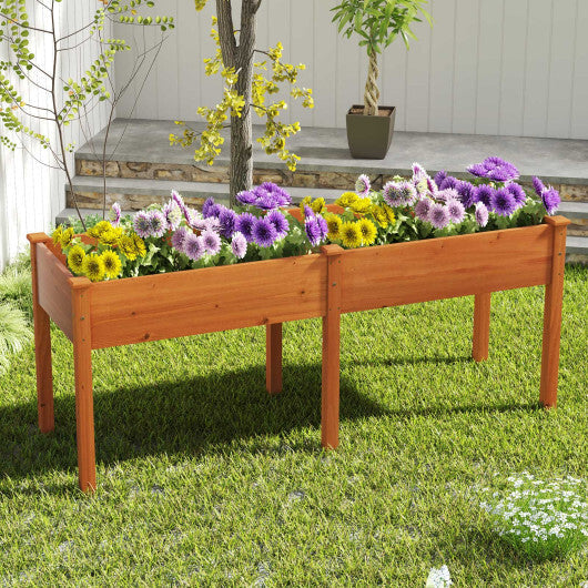 Fir Wood Outdoor Raised Garden Bed with Divider Panel and Drainage Holes-Natural LuxuryLifeWay Online Store