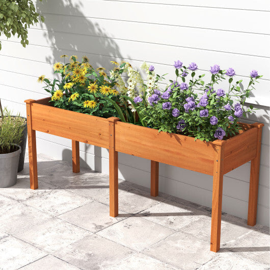 Fir Wood Outdoor Raised Garden Bed with Divider Panel and Drainage Holes-Natural LuxuryLifeWay Online Store