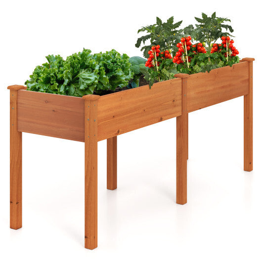 Fir Wood Outdoor Raised Garden Bed with Divider Panel and Drainage Holes-Natural LuxuryLifeWay Online Store