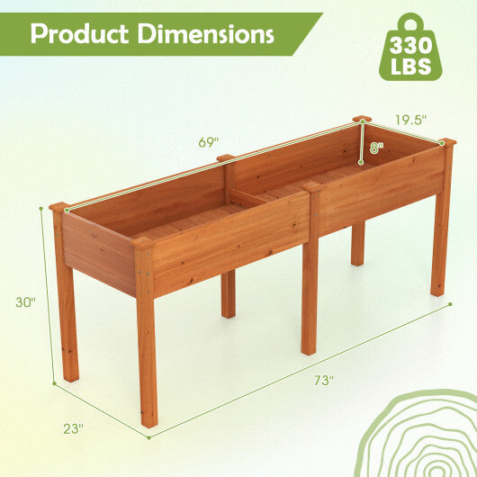 Fir Wood Outdoor Raised Garden Bed with Divider Panel and Drainage Holes-Natural LuxuryLifeWay Online Store