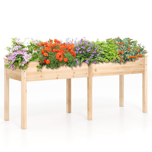 Fir Wood Outdoor Raised Garden Bed with Divider Panel and Drainage Holes-Natural LuxuryLifeWay Online Store