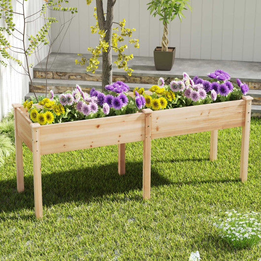Fir Wood Outdoor Raised Garden Bed with Divider Panel and Drainage Holes-Natural LuxuryLifeWay Online Store