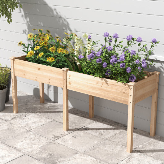 Fir Wood Outdoor Raised Garden Bed with Divider Panel and Drainage Holes-Natural LuxuryLifeWay Online Store