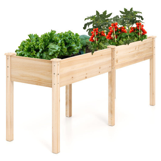 Fir Wood Outdoor Raised Garden Bed with Divider Panel and Drainage Holes-Natural LuxuryLifeWay Online Store