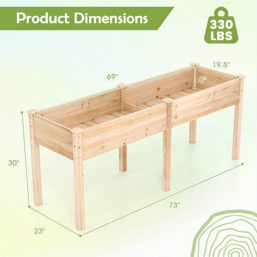 Fir Wood Outdoor Raised Garden Bed with Divider Panel and Drainage Holes-Natural LuxuryLifeWay Online Store