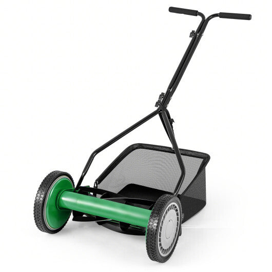 14 Inch Push Lawn Mower with 5 Steel Blades and Grass Catcher Bag-Green LuxuryLifeWay Online Store
