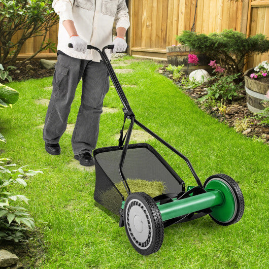 14 Inch Push Lawn Mower with 5 Steel Blades and Grass Catcher Bag-Green LuxuryLifeWay Online Store