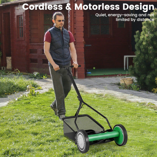 14 Inch Push Lawn Mower with 5 Steel Blades and Grass Catcher Bag-Green LuxuryLifeWay Online Store