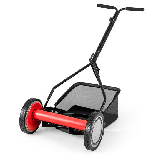 14 Inch Push Lawn Mower with 5 Steel Blades and Grass Catcher Bag-Green LuxuryLifeWay Online Store