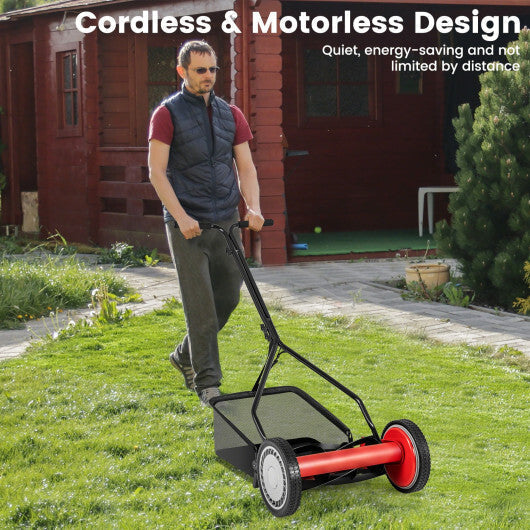 14 Inch Push Lawn Mower with 5 Steel Blades and Grass Catcher Bag-Green LuxuryLifeWay Online Store