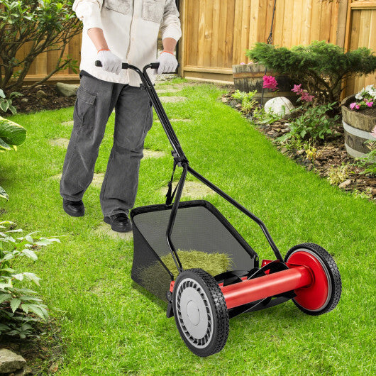 14 Inch Push Lawn Mower with 5 Steel Blades and Grass Catcher Bag-Green LuxuryLifeWay Online Store