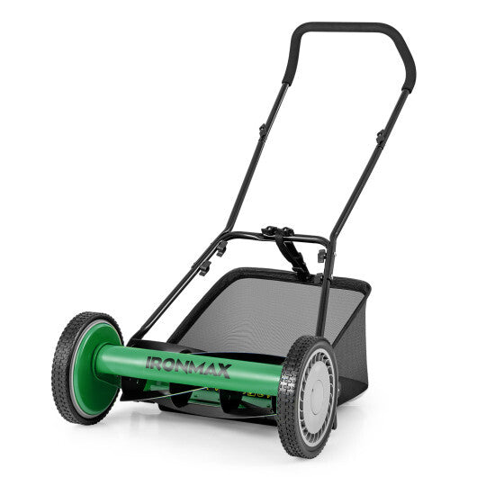 16 Inch Push Lawn Mower with 5 Steel Blades and Grass Catcher Bag-Green LuxuryLifeWay Online Store