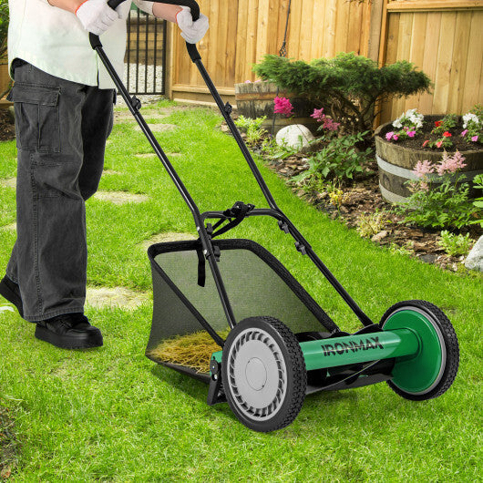 16 Inch Push Lawn Mower with 5 Steel Blades and Grass Catcher Bag-Green LuxuryLifeWay Online Store