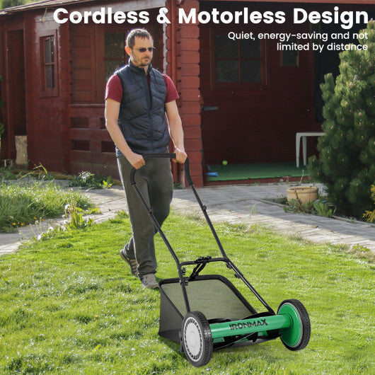 16 Inch Push Lawn Mower with 5 Steel Blades and Grass Catcher Bag-Green LuxuryLifeWay Online Store