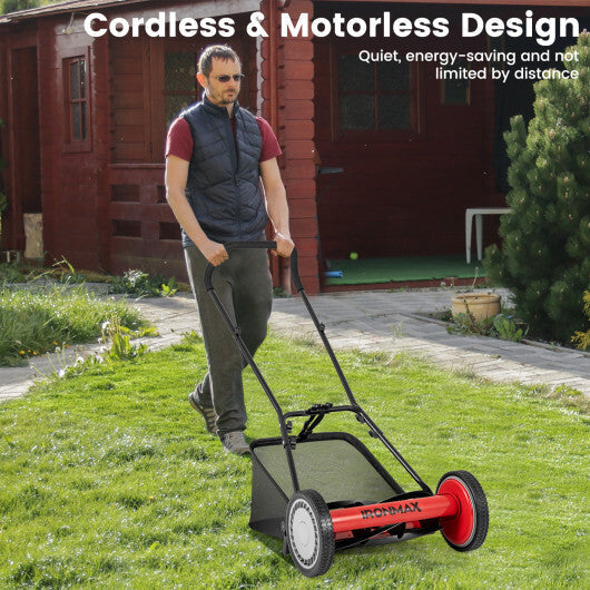 16 Inch Push Lawn Mower with 5 Steel Blades and Grass Catcher Bag-Green LuxuryLifeWay Online Store