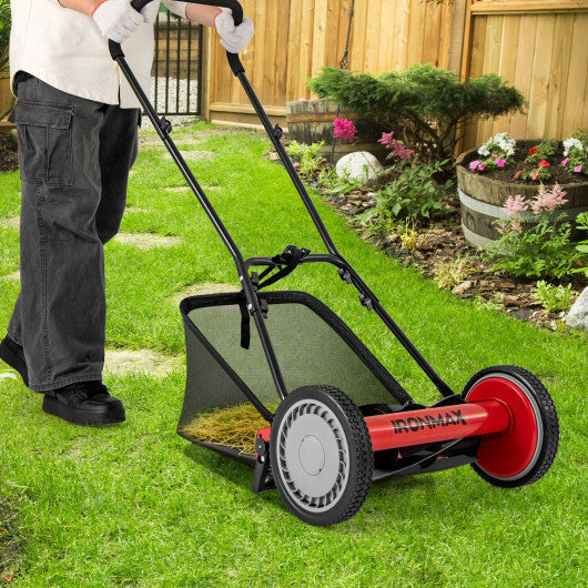 16 Inch Push Lawn Mower with 5 Steel Blades and Grass Catcher Bag-Green LuxuryLifeWay Online Store