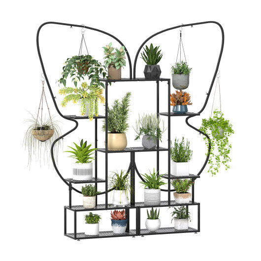 6-Tier Metal Plant Stand Ladder Display Rack with Hanging Hooks-Black LuxuryLifeWay Online Store