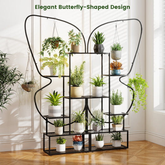 6-Tier Metal Plant Stand Ladder Display Rack with Hanging Hooks-Black LuxuryLifeWay Online Store