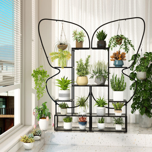6-Tier Metal Plant Stand Ladder Display Rack with Hanging Hooks-Black LuxuryLifeWay Online Store