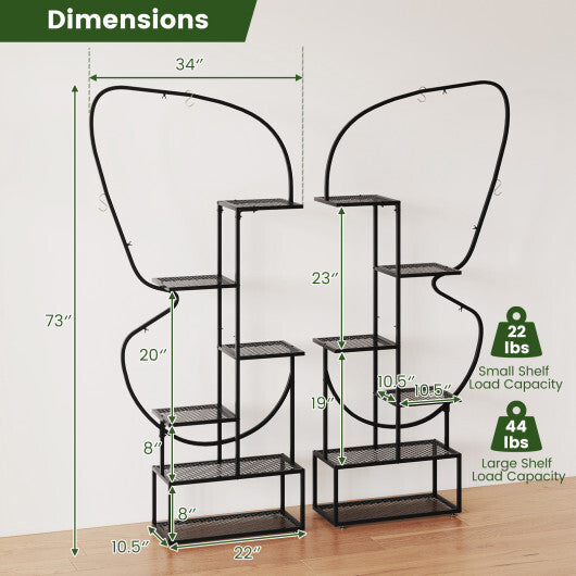 6-Tier Metal Plant Stand Ladder Display Rack with Hanging Hooks-Black LuxuryLifeWay Online Store