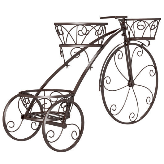 Tricycle Plant Stand Flower Pot Cart Holder with 3 Hollowed Baskets-Black LuxuryLifeWay Online Store