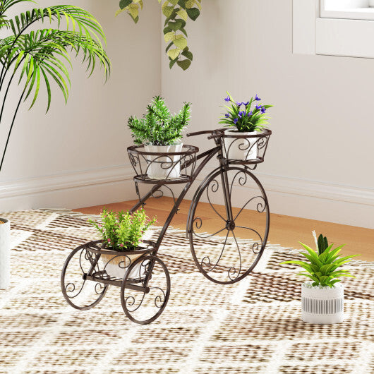 Tricycle Plant Stand Flower Pot Cart Holder with 3 Hollowed Baskets-Black LuxuryLifeWay Online Store