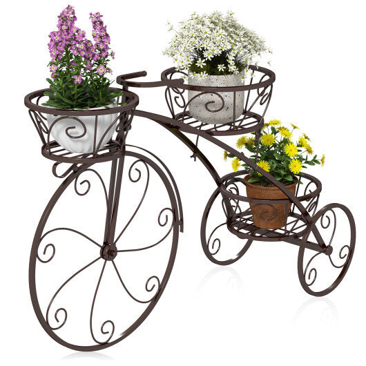 Tricycle Plant Stand Flower Pot Cart Holder with 3 Hollowed Baskets-Black LuxuryLifeWay Online Store