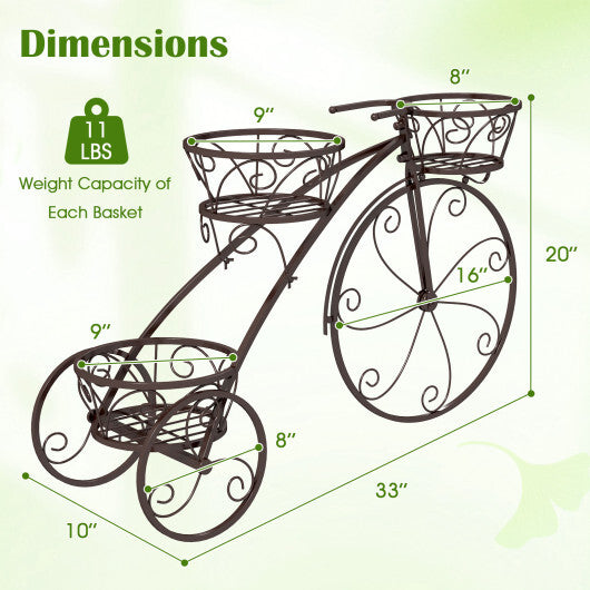 Tricycle Plant Stand Flower Pot Cart Holder with 3 Hollowed Baskets-Black LuxuryLifeWay Online Store