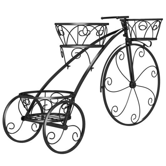 Tricycle Plant Stand Flower Pot Cart Holder with 3 Hollowed Baskets-Black LuxuryLifeWay Online Store