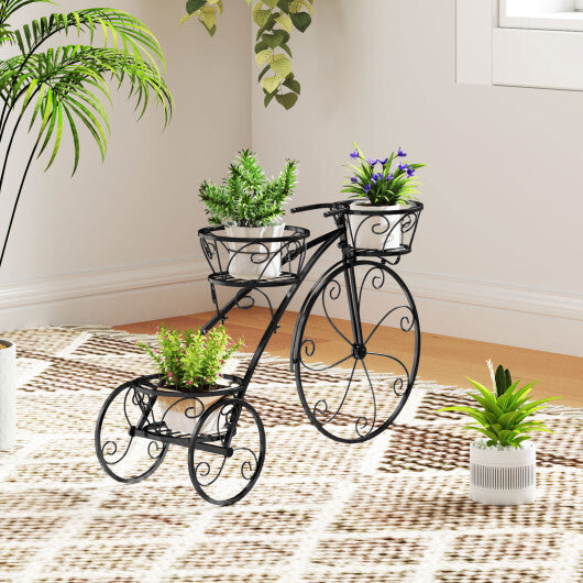 Tricycle Plant Stand Flower Pot Cart Holder with 3 Hollowed Baskets-Black LuxuryLifeWay Online Store