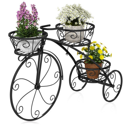 Tricycle Plant Stand Flower Pot Cart Holder with 3 Hollowed Baskets-Black LuxuryLifeWay Online Store