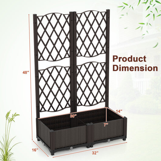 Set of 2 PE Rattan Raised Garden Bed with Trellis Planter Box for Climbing Plants-Rustic Brown LuxuryLifeWay Online Store