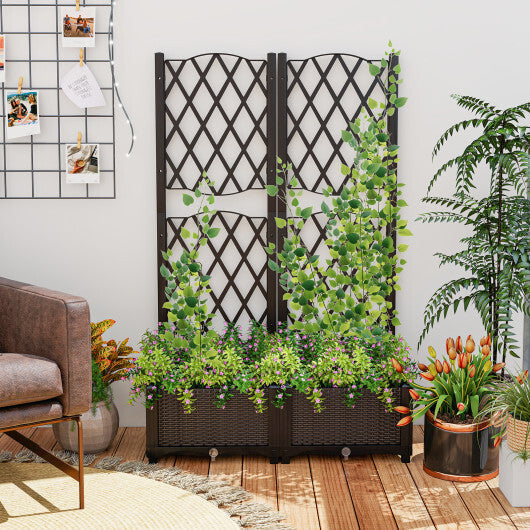 Set of 2 PE Rattan Raised Garden Bed with Trellis Planter Box for Climbing Plants-Rustic Brown LuxuryLifeWay Online Store
