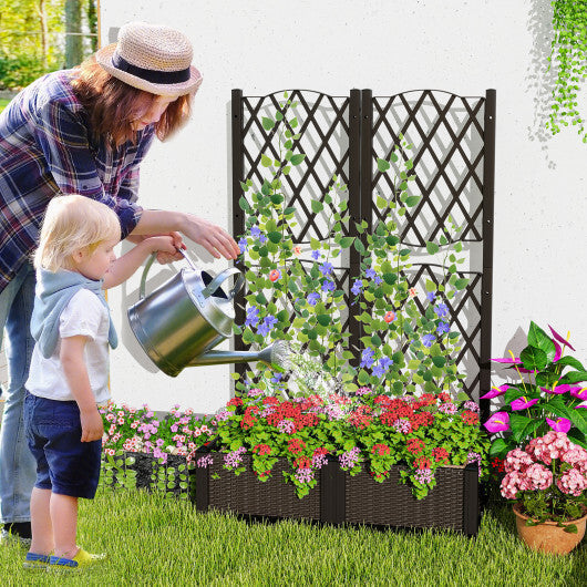 Set of 2 PE Rattan Raised Garden Bed with Trellis Planter Box for Climbing Plants-Rustic Brown LuxuryLifeWay Online Store