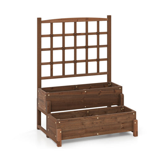 Raised Garden Bed with Trellis 2-tier Wood Planter Box with Drainage Holes-Rustic Brown LuxuryLifeWay Online Store
