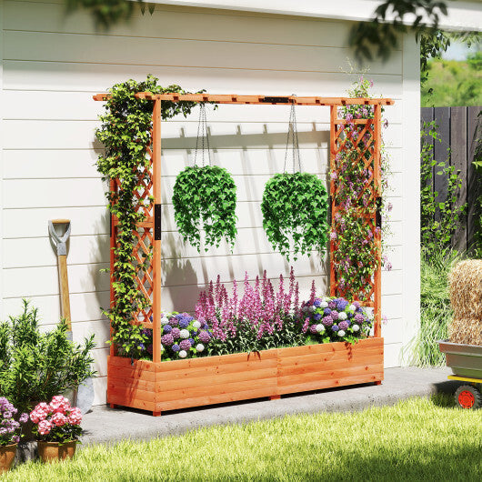 Raised Garden Bed with Arch Trellis and Hanging Roof-Orange LuxuryLifeWay Online Store