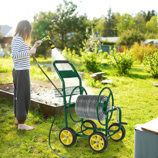 Garden Hose Reel Cart Metal Hose Cart with 4 Wheels and Storage Basket-Green LuxuryLifeWay Online Store