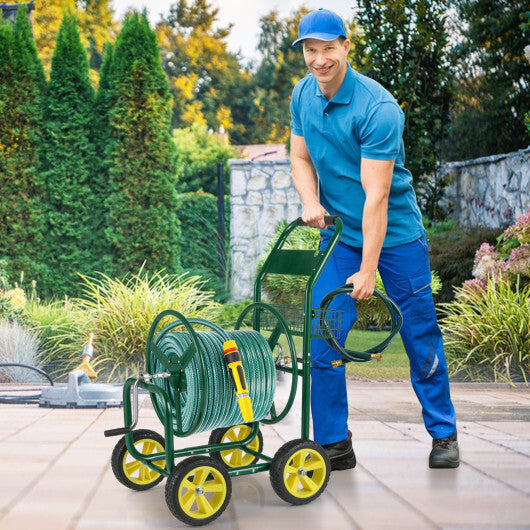 Garden Hose Reel Cart Metal Hose Cart with 4 Wheels and Storage Basket-Green LuxuryLifeWay Online Store