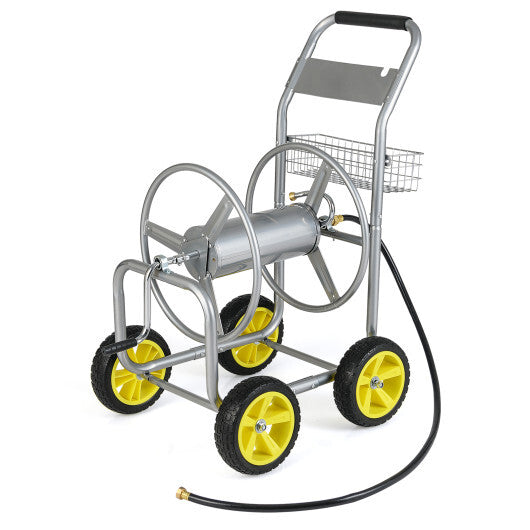 Garden Hose Reel Cart Metal Hose Cart with 4 Wheels and Storage Basket-Green LuxuryLifeWay Online Store