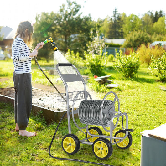 Garden Hose Reel Cart Metal Hose Cart with 4 Wheels and Storage Basket-Green LuxuryLifeWay Online Store