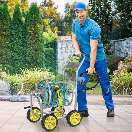 Garden Hose Reel Cart Metal Hose Cart with 4 Wheels and Storage Basket-Green LuxuryLifeWay Online Store